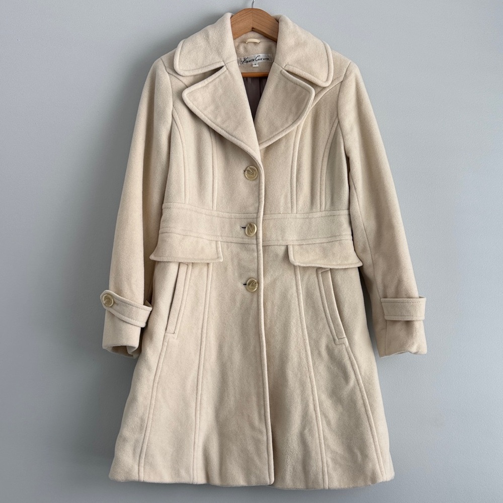 Kenneth Cole Cream Pea Coat with Button Accents Size 8